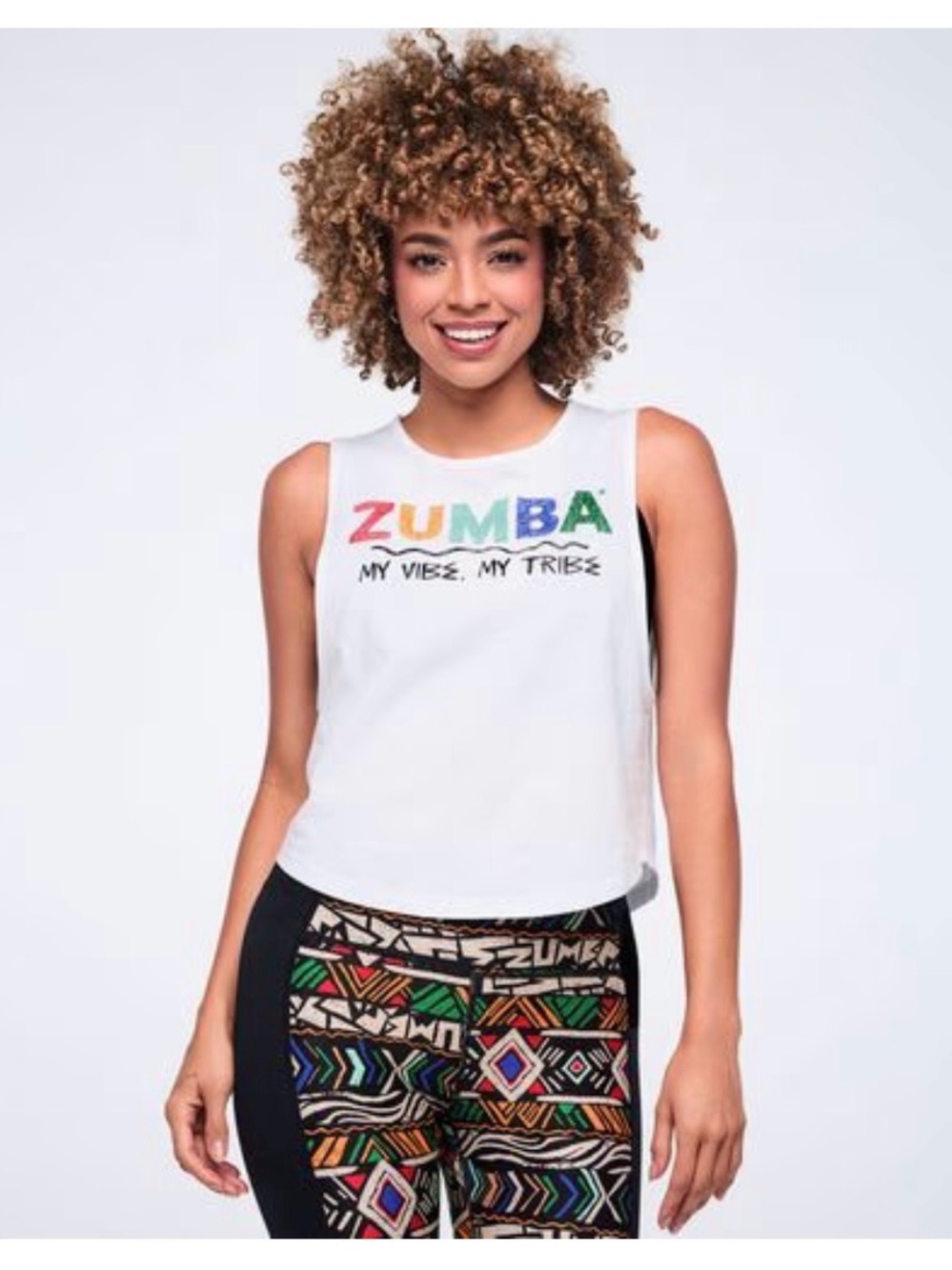 Zumba Fitness White Tank with Rainbow ZUMBA Logo